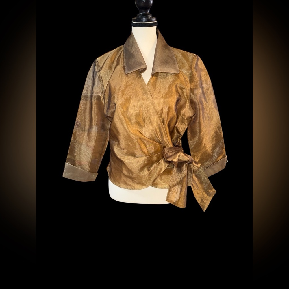 Helene Blake Gold Metallic Wrap Around Blouse 1980’s 1990’s